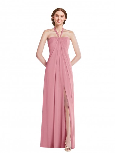 Shop Draped Chiffon Grecian Column Bridesmaid Dress with Front Slit Canada