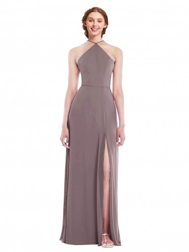 Shop Diamond Halter Maxi Formal Bridesmaid Dress with Front Slit Canada