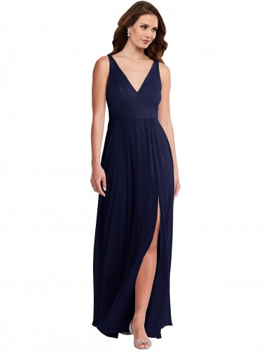 Shop Deep V-Neck Chiffon Maxi Bridesmaid Dress with Front Slit Canada