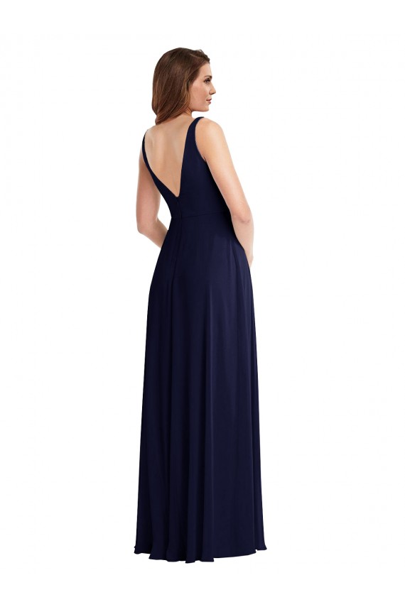 Deep V-Neck Chiffon Maxi Bridesmaid Dress with Front Slit