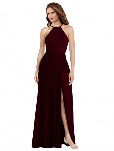 Shop Halter Spaghetti Straps Maxi Bridesmaid Dress with Front Slit Canada