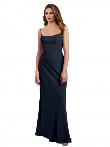 Shop Scoop Neck Long Chiffon Open Back Bridesmaid Dress with Spaghetti Straps Canada