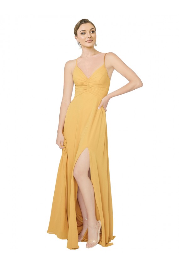 Ruched Chiffon Bridesmaid Dress with Tie Back Detail