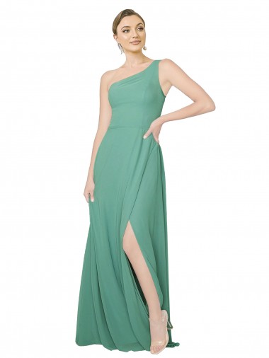 Shop One Shoulder Asymmetric Chiffon Bridesmaid Dress with Pockets Canada