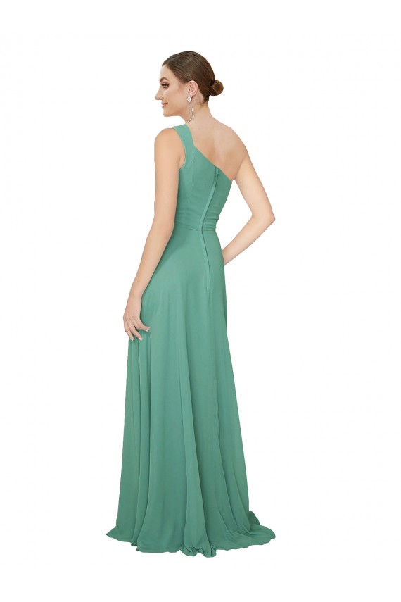 One Shoulder Asymmetric Chiffon Bridesmaid Dress with Pockets