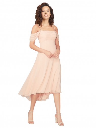 Shop Cold Shoulder Midi Length Short Chiffon Bridesmaid Dress Canada