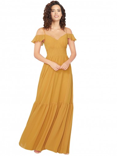 Shop Ruched Keyhole Back Boho Chiffon Bridesmaid Dress Canada