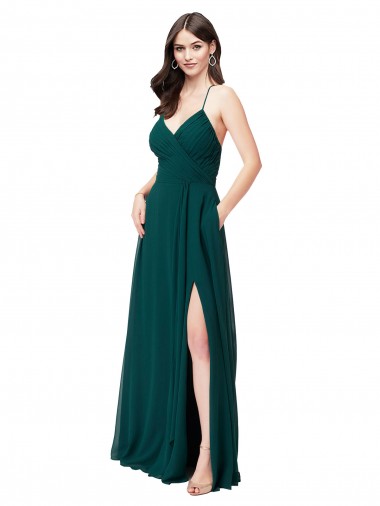 Shop Chiffon Bridesmaid Dress with Draped Surplice Bodice Canada