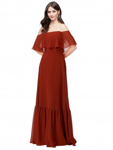 Shop Off the Shoulder Ruffle Chiffon Bridesmaid Dress Canada