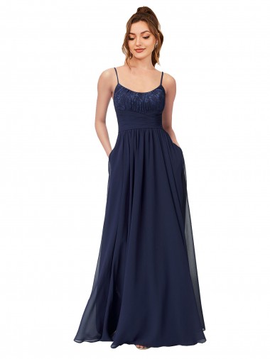 Shop Long Chantilly Lace and Ruched Chiffon Bridesmaid Dress Canada