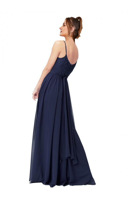 Long Chantilly Lace and Ruched Chiffon Bridesmaid Dress