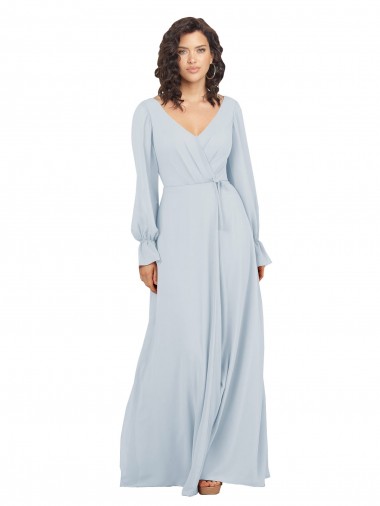 Shop Long Sleeve Chiffon Bridesmaid Dress with Bow Detail Canada