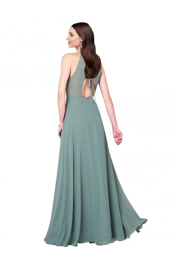 Floor Length Long Chiffon Bridesmaid Dress with Double Bow Feature