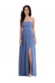 Slim Spaghetti Straps Chiffon Bridesmaid Dress with Front Slit