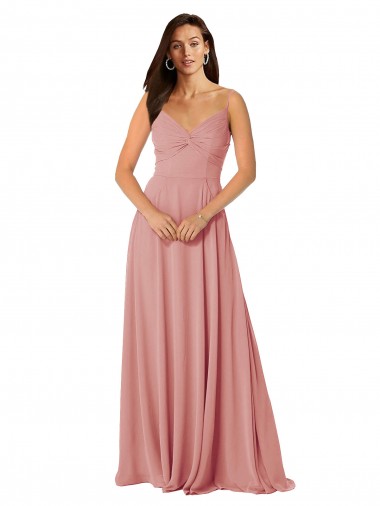 Shop Twist-Knot V-Neck Long Chiffon Bridesmaid Dress Canada