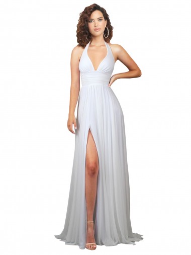 Shop Simple Halter Plunge V-Neckline Chiffon Beach Wedding Dress with High Leg Split Canada