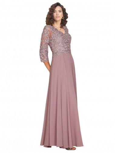 Shop Hand-Beaded Bodice V-Neckline Long Sleeves Chiffon Bridesmaid Dress / Prom Dress Canada