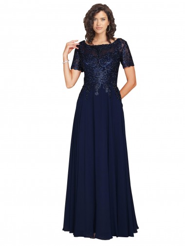 Shop Short Sleeves A-Line Long Chiffon Bridesmaid Dress / Prom Dress with Beaded Bodice Canada