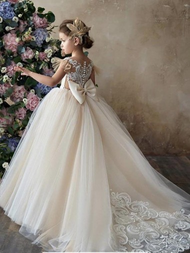 Shop Champagne Ball Gown Sweetheart Chapel Train Sleeveless Flower Girl Dress Canada