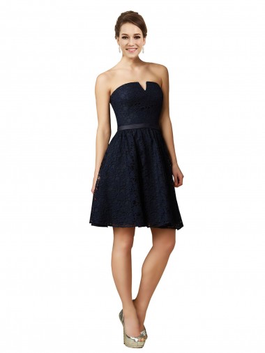 Shop Classic Knee Length Lace Bridesmaid Dress / Cocktail Dress with Notched Neckline Canada