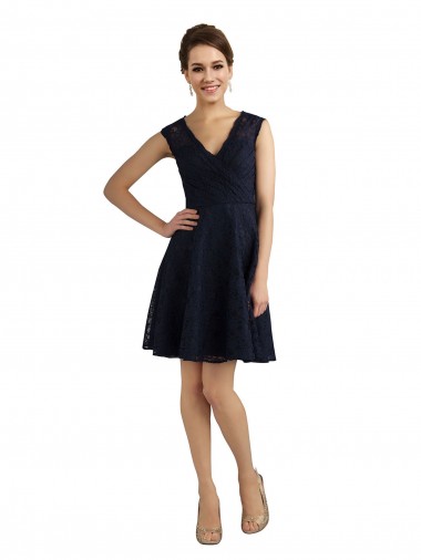 Shop Short V-Neck Lace Cocktail Bridesmaid Dress with Illusion Back Canada