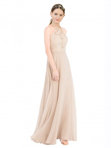 Shop High Halter Neck Illusion Lace Bridesmaid Dress / Prom Dress with Chiffon Skirt and Keyhole Back Canada