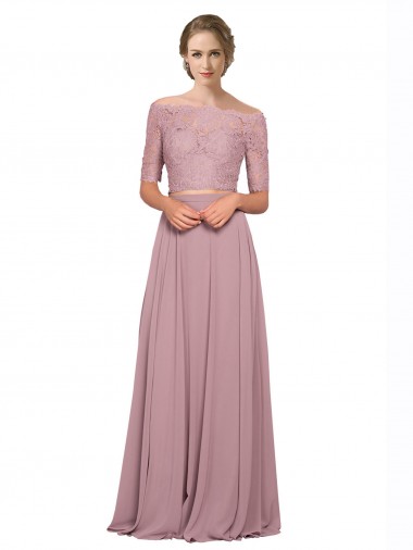 Shop Off the Shoulder Lace Crop Top A-Line Chiffon Bridesmaid Dress / Prom Dress Canada