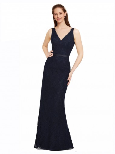 Shop Lace Bridesmaid Dress with Satin Waistband and Open Back Canada