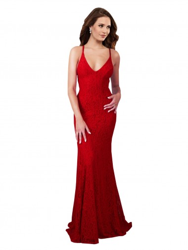 Shop Low Back V-Neckline Floor Length Formal Lace Bridesmaid Dress / Prom Dress Canada