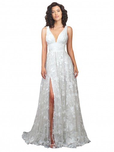 Shop Plunging V-Neckline Wedding Dress with Slit Canada