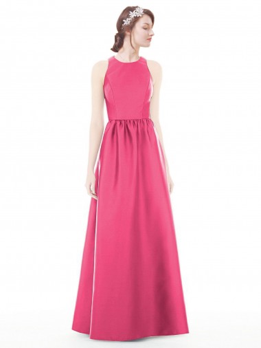 Shop Jewel Neck Keyhole Back Sleek Long Satin Bridesmaid Dress Canada