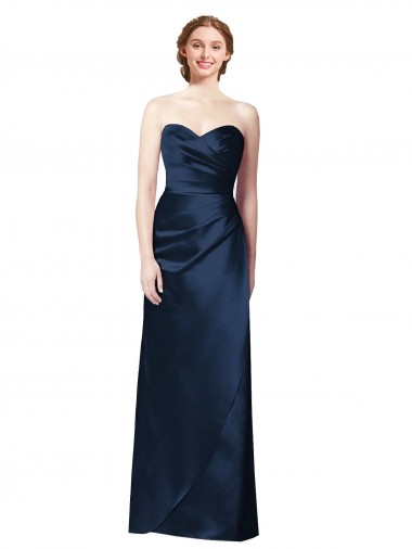 Shop Faux Wrap A-Line Long Satin Bridesmaid Dress with Draped Bodice Canada