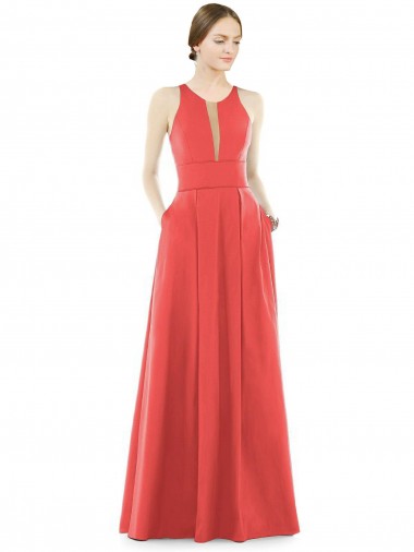 Shop Sheer V-Neck Tulle Illusion Long Satin Bridesmaid Dress Canada