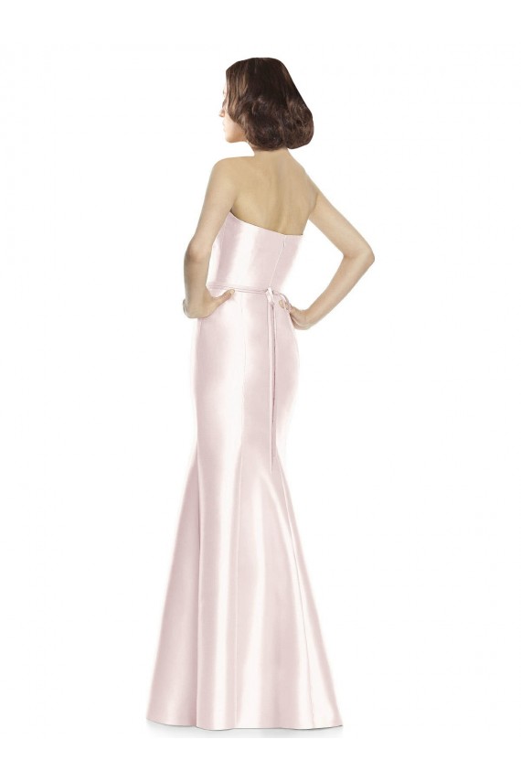 Long Sweetheart Satin Bridesmaid Dress with Slim Beaded Sash
