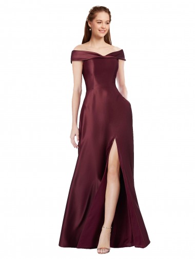 Shop Long Off the Shoulder Formal Satin Bridesmaid Dress / Prom Dress with Thigh-high Slit Canada