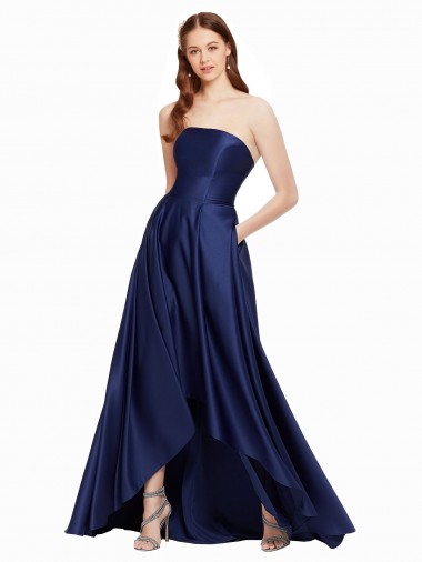 Shop High Low Strapless Formal Satin Bridesmaid Dress / Prom Dress with Pockets Canada