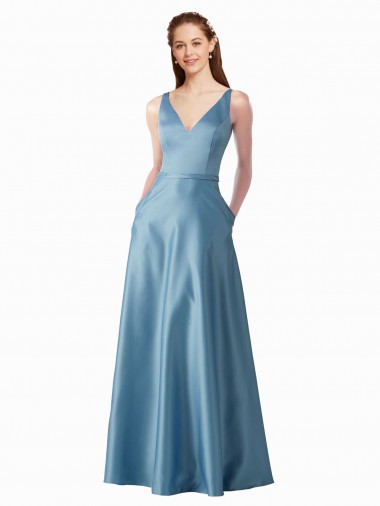 Shop Classic Satin V-Neck A-Line Bridesmaids Dress with Pockets Canada