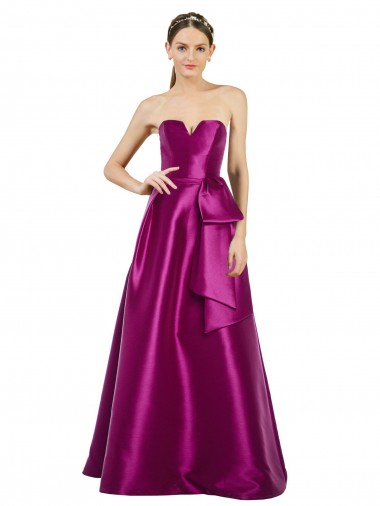 Shop Sleeveless V-Neck Long Satin Bridesmaid Dress / Prom Dress with Bow Waist Canada