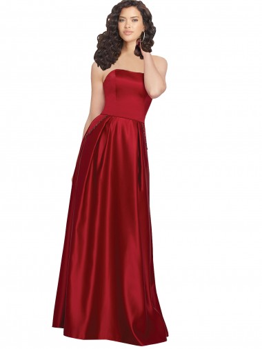 Shop Strapless Satin Bridesmaids Dress with Beaded Pocket and Soft Pleating Canada