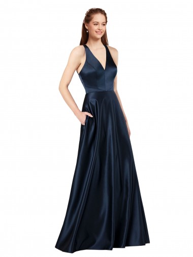 Shop Long Formal Satin Bridesmaid Gown with Halter Neckline Canada