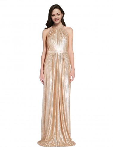 Shop Floor Length Halter Neck Sparkling Formal Sequin Bridesmaid Dress / Prom Dress with Pleats Canada