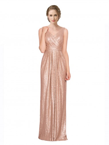 Shop Draped V-Neck Striking Sheath Floor Length Formal Sequin Bridesmaid Dress / Prom Dress Canada