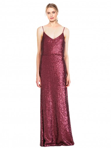 Shop High Neck Halter Long Slim Formal Sequin Bridesmaid Dress / Prom Dress with V-Neck and Blouson Bodice Canada