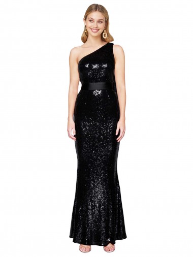 Shop Draped One Shoulder Long Full Length Formal Sequin Bridesmaid Dress / Prom Dress Canada