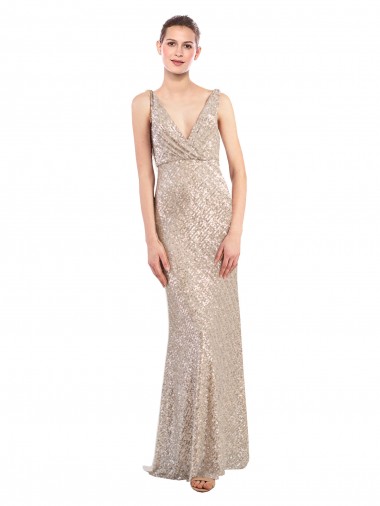 Shop Faux Surplice V-Neck Slim Formal Sparkling Sequin Bridesmaid Dress / Prom Dress Canada