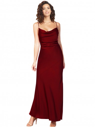 Shop Cowl Neck Low Back Formal Silky Satin Bridesmaid Dress / Prom Dress with Thin Back Straps Canada