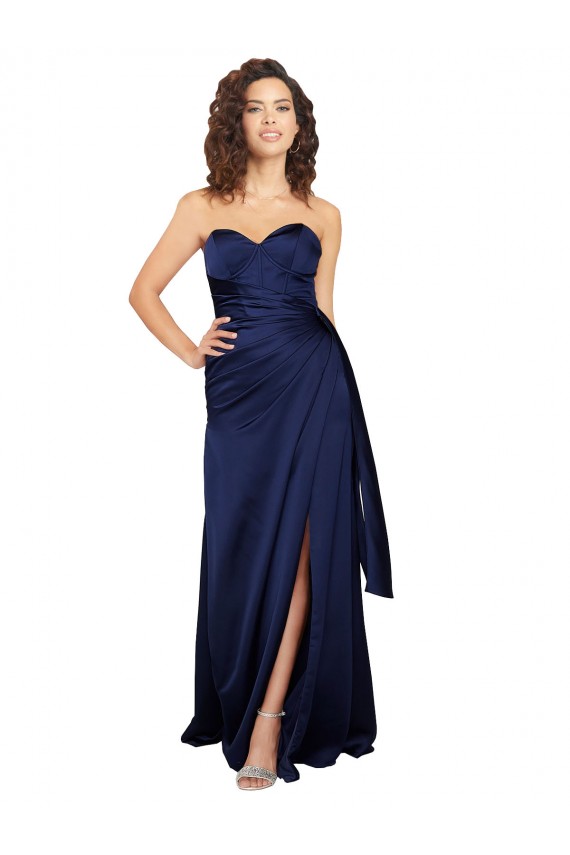 Floor Length Wrap Skirt Formal Silky Satin Bridesmaid Dress / Prom Dress