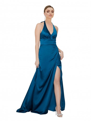 Shop Halter Neck Formal Silky Satin Bridesmaid Dress / Prom Dress Canada