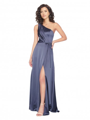 Shop Draped Formal Silky Satin Bridesmaid Dress / Prom Dress with Tied Waist Canada