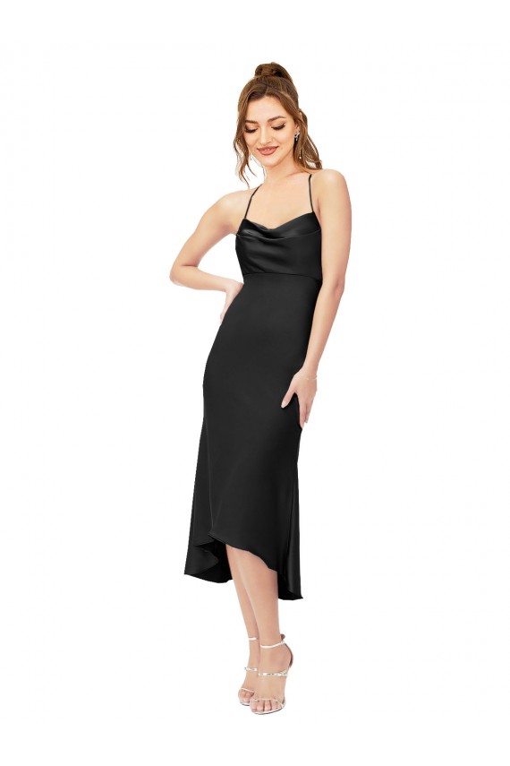 High Low Formal Silky Satin Cowl Neck Cocktail Midi Bridesmaid Dress / Prom Dress